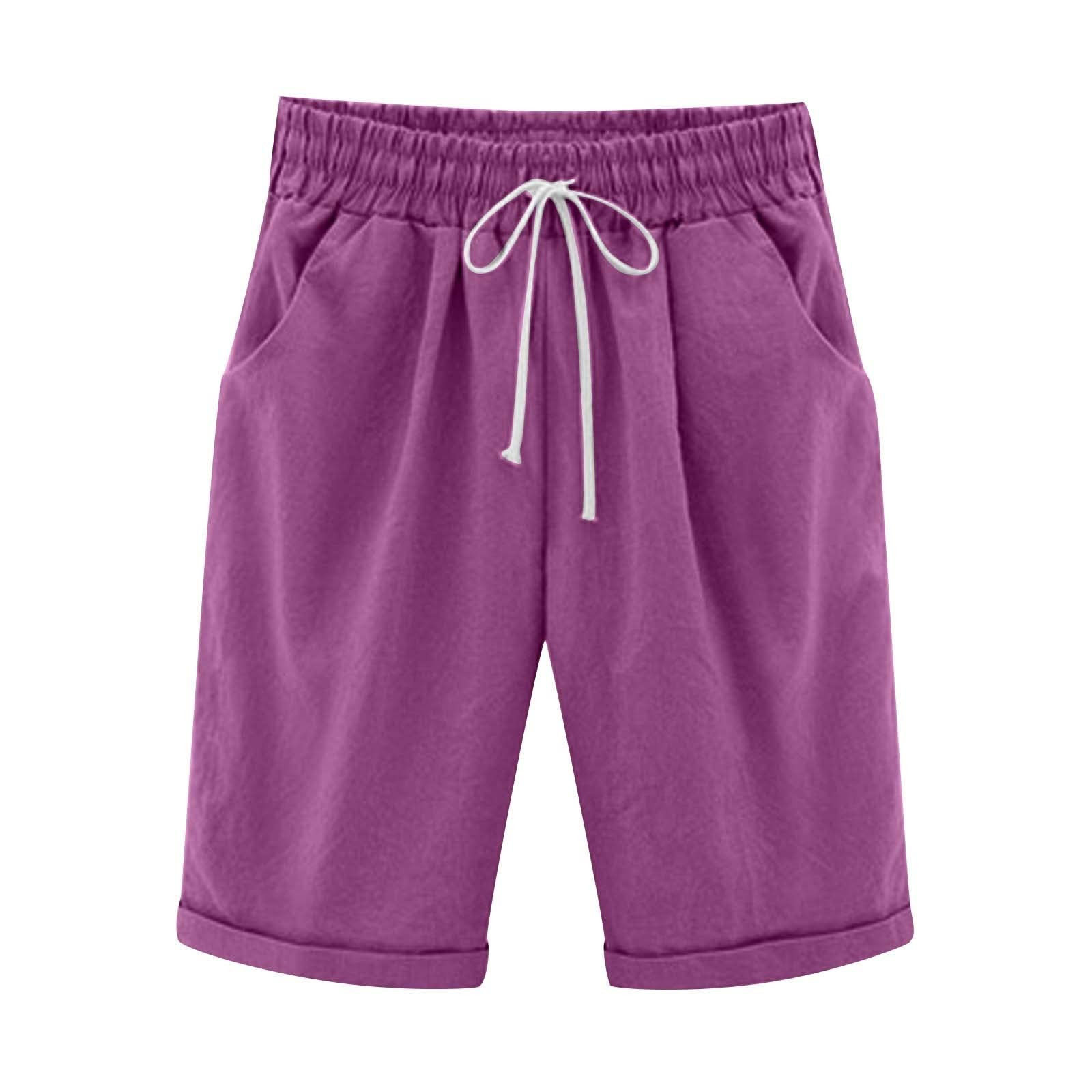 NIEWTR Women Summer Casual Cotton Shorts Drawstring Comfy Elastic Waist Shorts Summer Pull On Short with Pockets(Purple,4XL)
